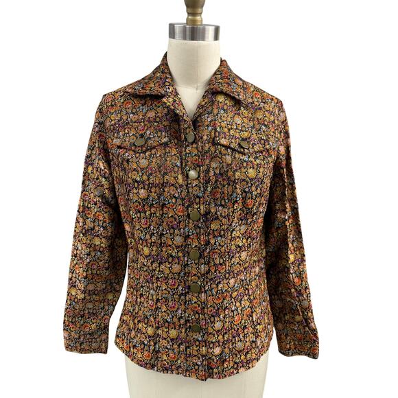 Women's M Petite Coldwater Creek Metallic Brocade Floral LS Button Blazer Jacket - Picture 1 of 6